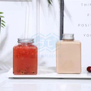 Square shaped PET plastic water bottle; capacity 400ml - 600ml