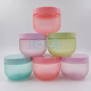Clear PET plastic cosmetic jars in many colors; capacity 50ml - 300ml