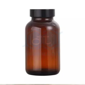 Brown PET plastic bottle for pharmaceuticals; capacity 150ml